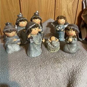 Burton Silver and Gray Nativity Figurine Set